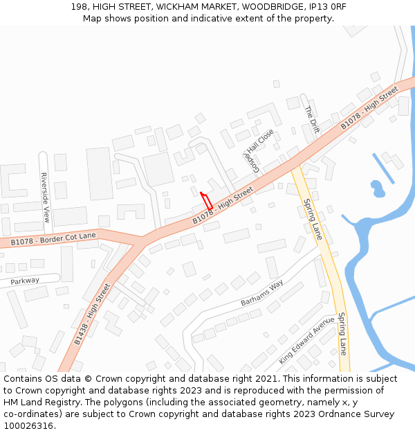 198, HIGH STREET, WICKHAM MARKET, WOODBRIDGE, IP13 0RF: Location map and indicative extent of plot