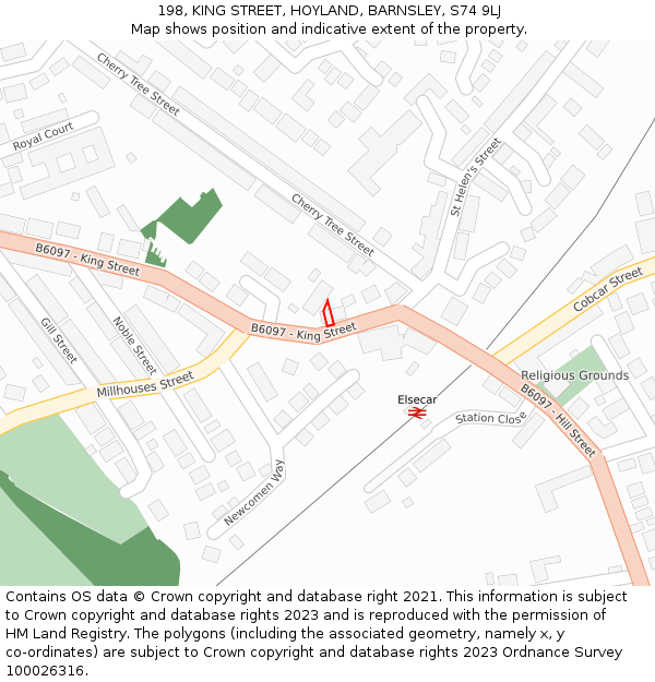 198, KING STREET, HOYLAND, BARNSLEY, S74 9LJ: Location map and indicative extent of plot
