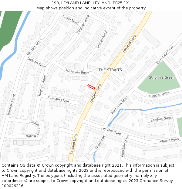 198, LEYLAND LANE, LEYLAND, PR25 1XH: Location map and indicative extent of plot