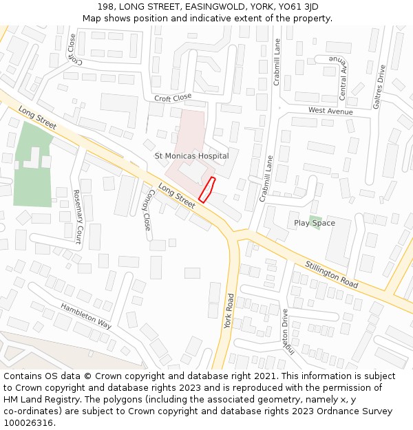 198, LONG STREET, EASINGWOLD, YORK, YO61 3JD: Location map and indicative extent of plot