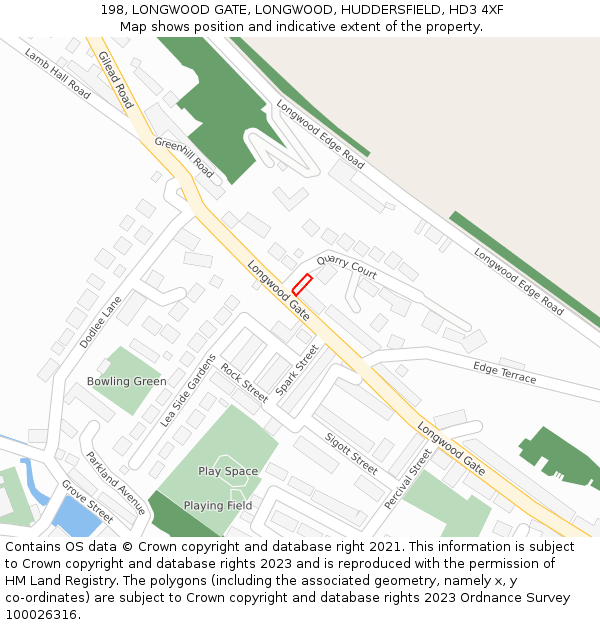 198, LONGWOOD GATE, LONGWOOD, HUDDERSFIELD, HD3 4XF: Location map and indicative extent of plot