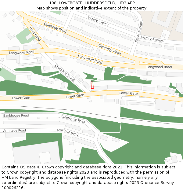 198, LOWERGATE, HUDDERSFIELD, HD3 4EP: Location map and indicative extent of plot