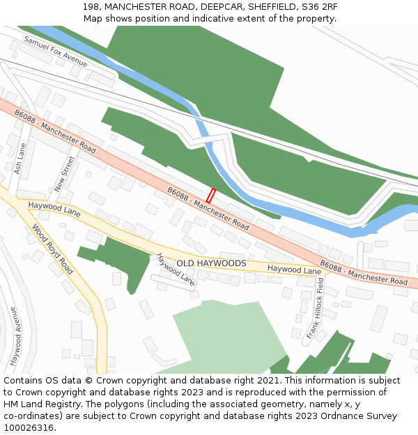 198, MANCHESTER ROAD, DEEPCAR, SHEFFIELD, S36 2RF: Location map and indicative extent of plot