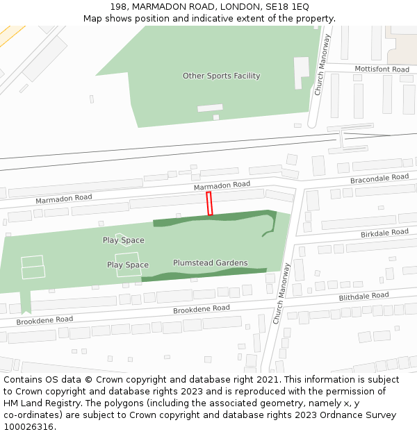 198, MARMADON ROAD, LONDON, SE18 1EQ: Location map and indicative extent of plot