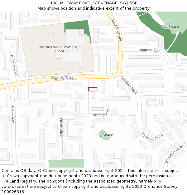 198, MILDMAY ROAD, STEVENAGE, SG1 5SR: Location map and indicative extent of plot