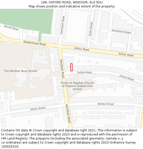 198, OXFORD ROAD, WINDSOR, SL4 5DU: Location map and indicative extent of plot