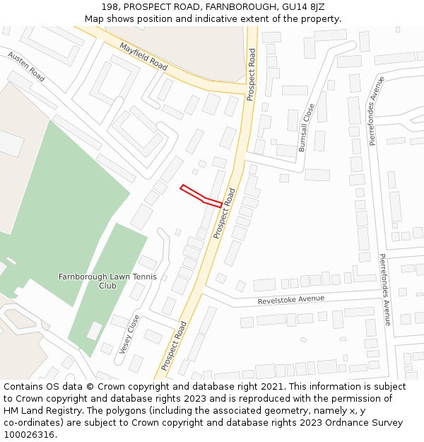 198, PROSPECT ROAD, FARNBOROUGH, GU14 8JZ: Location map and indicative extent of plot