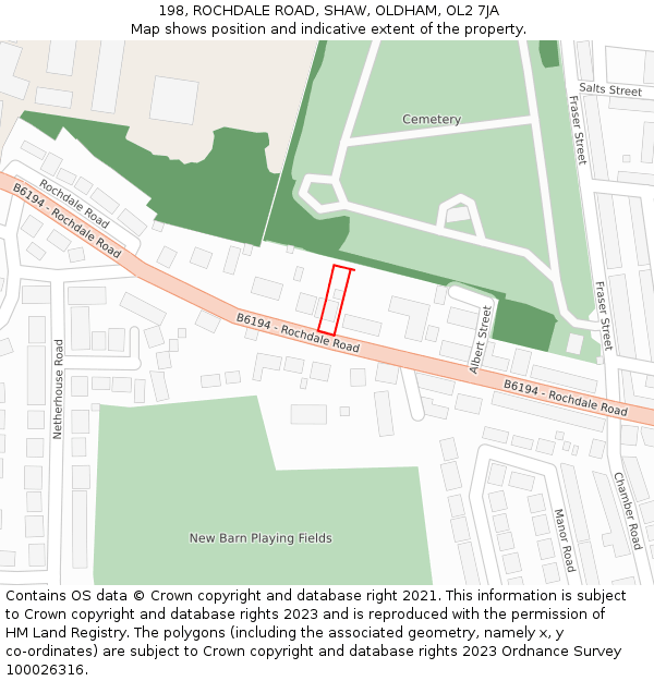 198, ROCHDALE ROAD, SHAW, OLDHAM, OL2 7JA: Location map and indicative extent of plot