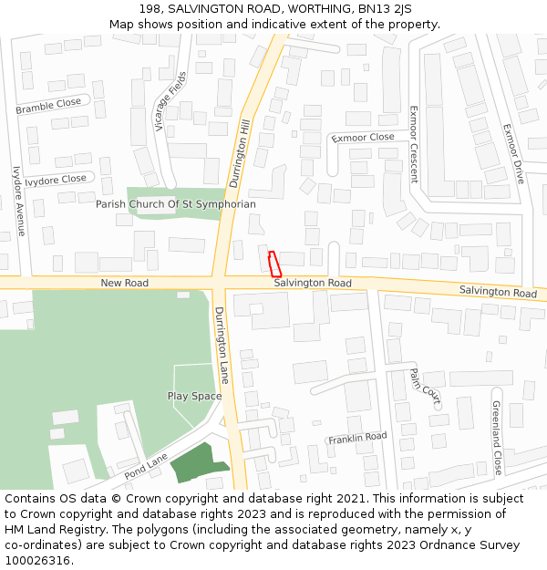 198, SALVINGTON ROAD, WORTHING, BN13 2JS: Location map and indicative extent of plot