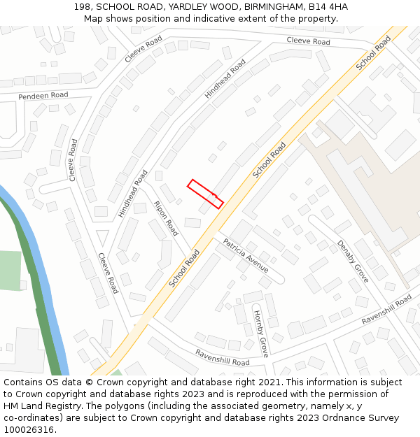 198, SCHOOL ROAD, YARDLEY WOOD, BIRMINGHAM, B14 4HA: Location map and indicative extent of plot