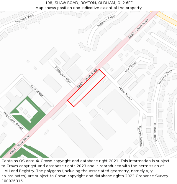 198, SHAW ROAD, ROYTON, OLDHAM, OL2 6EF: Location map and indicative extent of plot