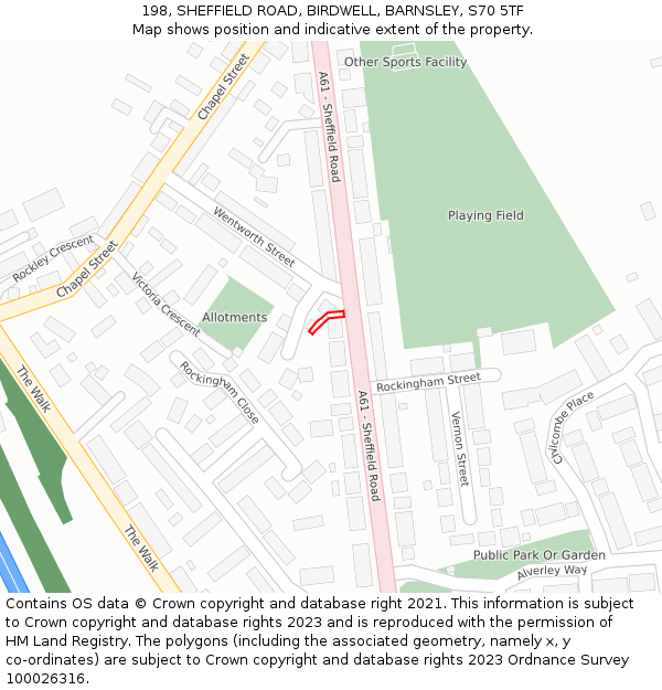 198, SHEFFIELD ROAD, BIRDWELL, BARNSLEY, S70 5TF: Location map and indicative extent of plot