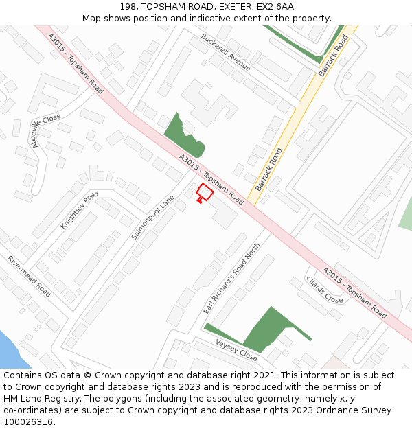 198, TOPSHAM ROAD, EXETER, EX2 6AA: Location map and indicative extent of plot