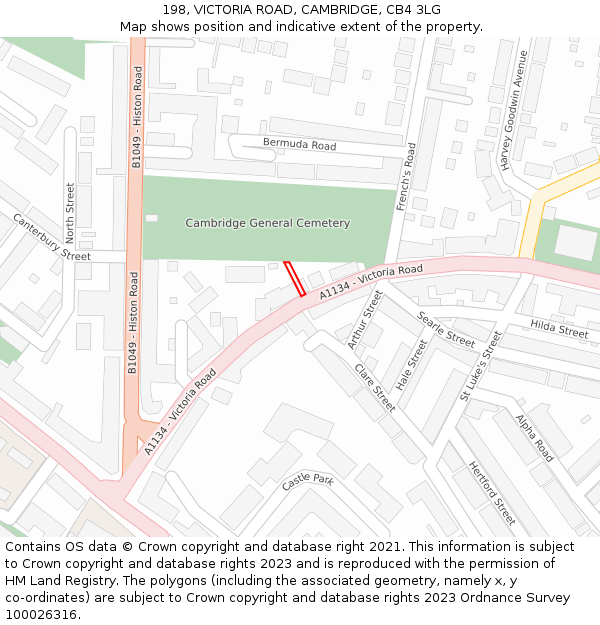 198, VICTORIA ROAD, CAMBRIDGE, CB4 3LG: Location map and indicative extent of plot