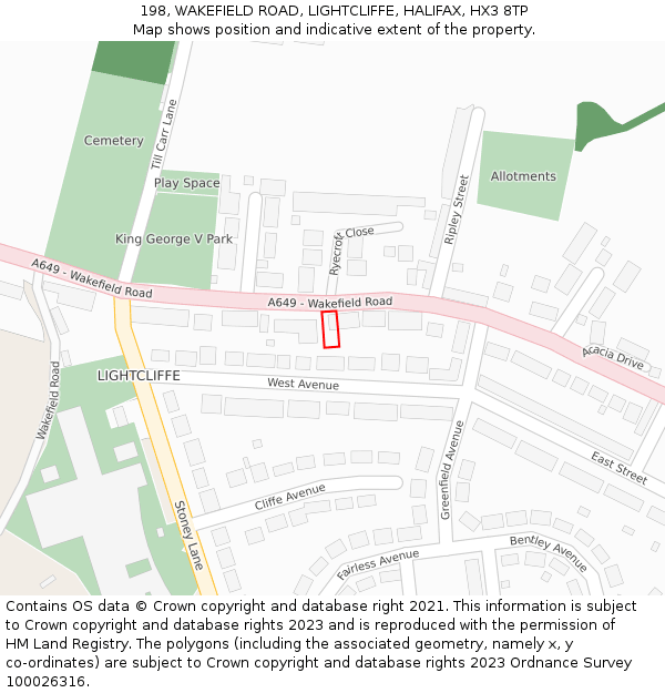 198, WAKEFIELD ROAD, LIGHTCLIFFE, HALIFAX, HX3 8TP: Location map and indicative extent of plot