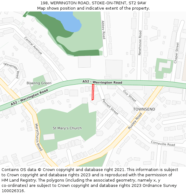 198, WERRINGTON ROAD, STOKE-ON-TRENT, ST2 9AW: Location map and indicative extent of plot