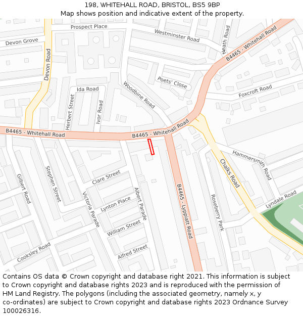 198, WHITEHALL ROAD, BRISTOL, BS5 9BP: Location map and indicative extent of plot
