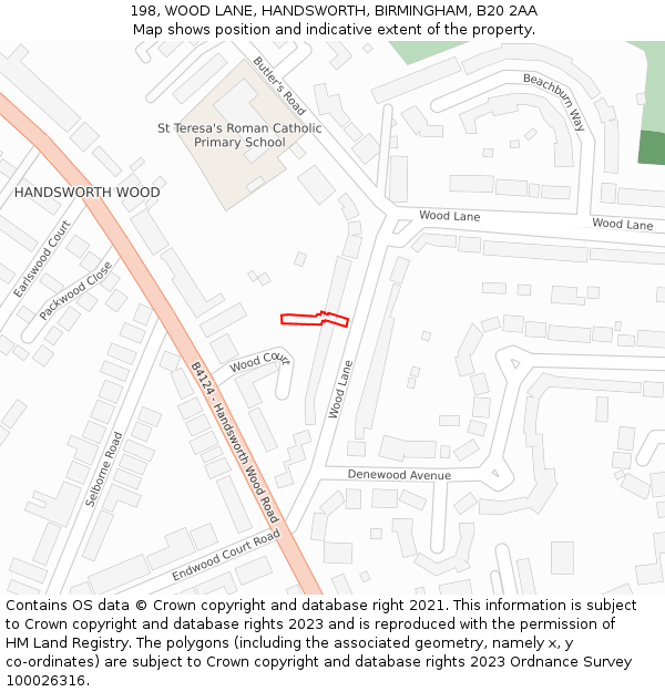 198, WOOD LANE, HANDSWORTH, BIRMINGHAM, B20 2AA: Location map and indicative extent of plot