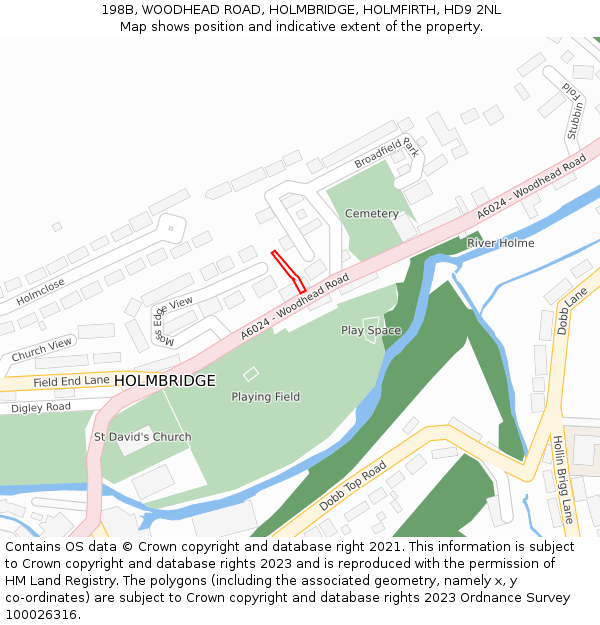 198B, WOODHEAD ROAD, HOLMBRIDGE, HOLMFIRTH, HD9 2NL: Location map and indicative extent of plot