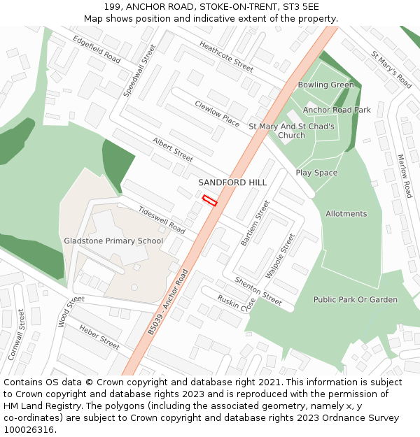 199, ANCHOR ROAD, STOKE-ON-TRENT, ST3 5EE: Location map and indicative extent of plot