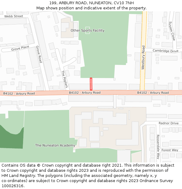 199, ARBURY ROAD, NUNEATON, CV10 7NH: Location map and indicative extent of plot