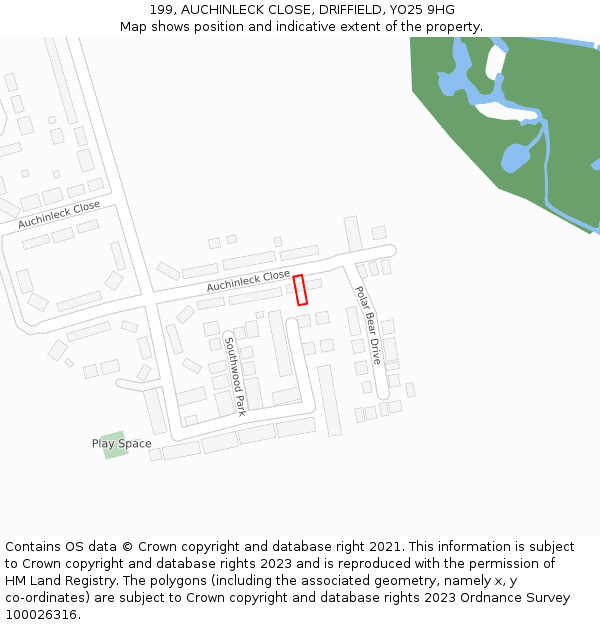 199, AUCHINLECK CLOSE, DRIFFIELD, YO25 9HG: Location map and indicative extent of plot