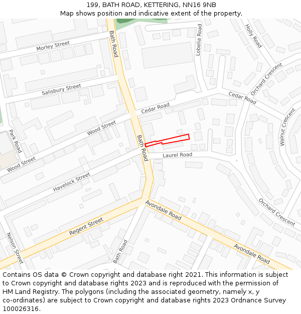 199, BATH ROAD, KETTERING, NN16 9NB: Location map and indicative extent of plot