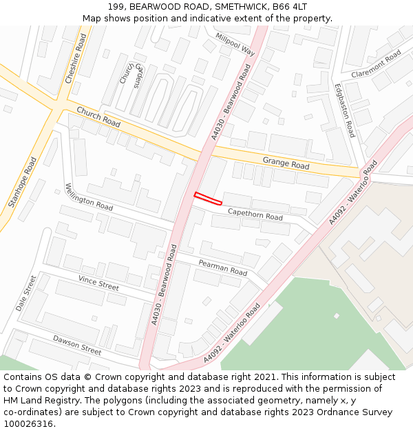 199, BEARWOOD ROAD, SMETHWICK, B66 4LT: Location map and indicative extent of plot