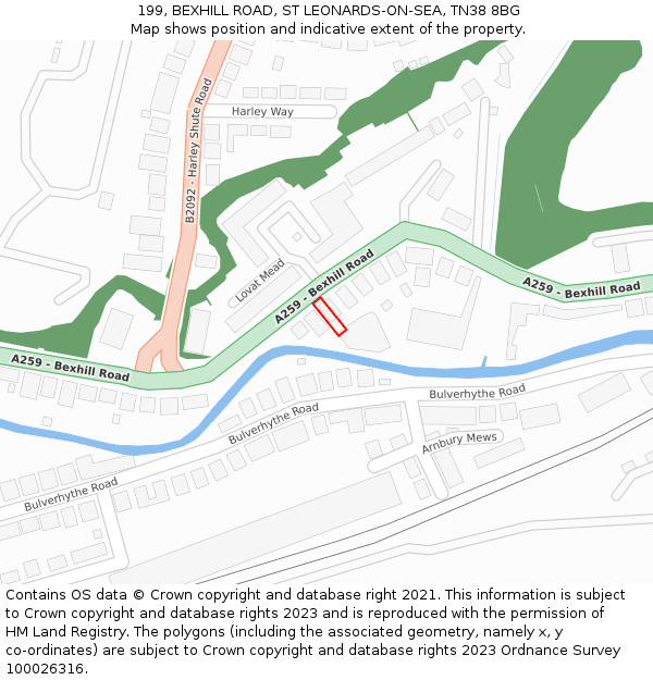 199, BEXHILL ROAD, ST LEONARDS-ON-SEA, TN38 8BG: Location map and indicative extent of plot