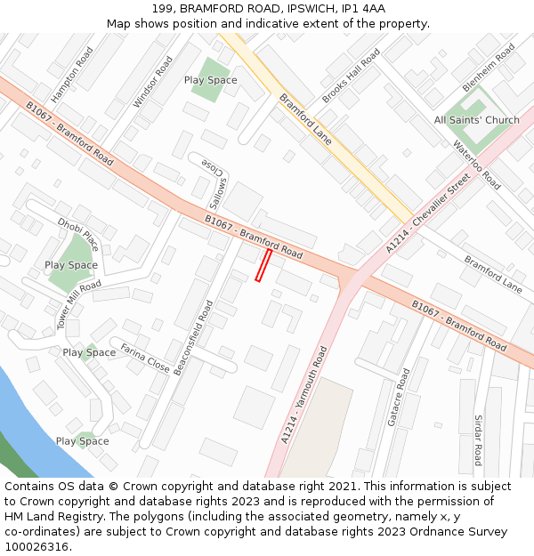 199, BRAMFORD ROAD, IPSWICH, IP1 4AA: Location map and indicative extent of plot
