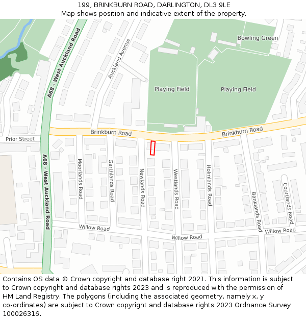 199, BRINKBURN ROAD, DARLINGTON, DL3 9LE: Location map and indicative extent of plot
