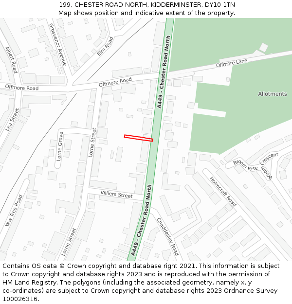 199, CHESTER ROAD NORTH, KIDDERMINSTER, DY10 1TN: Location map and indicative extent of plot
