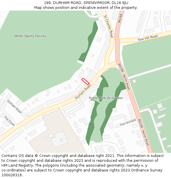 199, DURHAM ROAD, SPENNYMOOR, DL16 6JU: Location map and indicative extent of plot