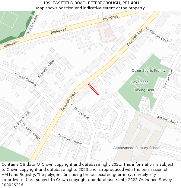 199, EASTFIELD ROAD, PETERBOROUGH, PE1 4BH: Location map and indicative extent of plot