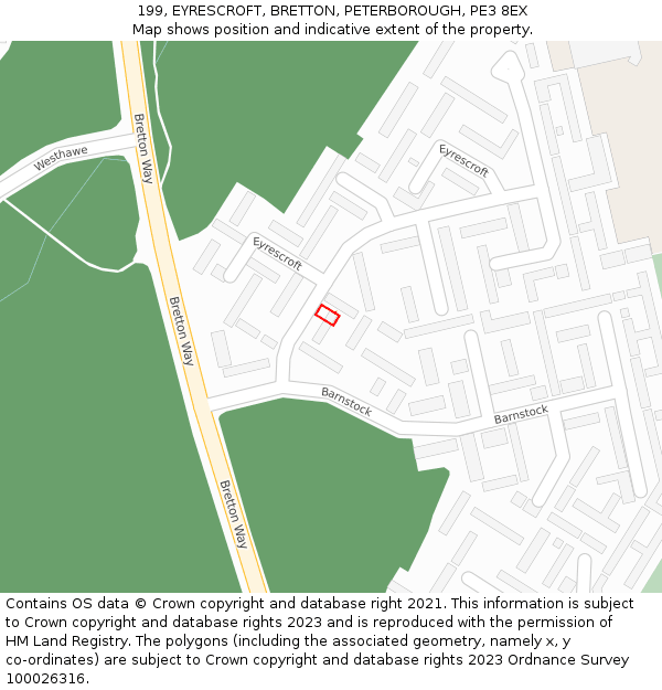 199, EYRESCROFT, BRETTON, PETERBOROUGH, PE3 8EX: Location map and indicative extent of plot