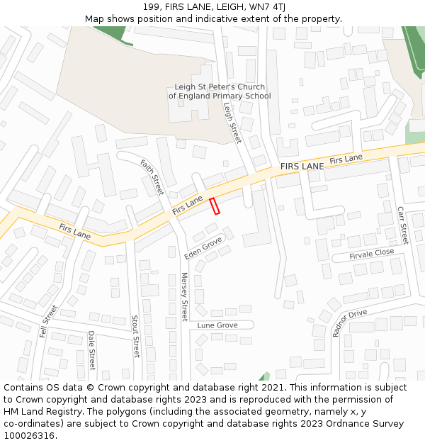 199, FIRS LANE, LEIGH, WN7 4TJ: Location map and indicative extent of plot