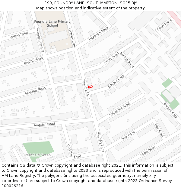 199, FOUNDRY LANE, SOUTHAMPTON, SO15 3JY: Location map and indicative extent of plot