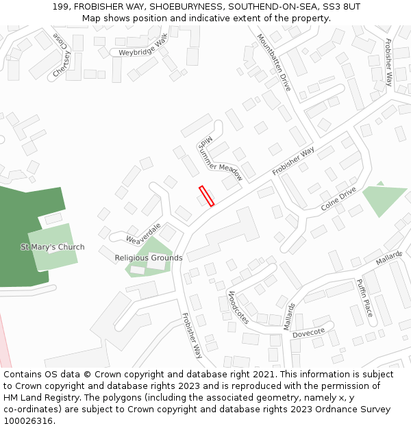 199, FROBISHER WAY, SHOEBURYNESS, SOUTHEND-ON-SEA, SS3 8UT: Location map and indicative extent of plot