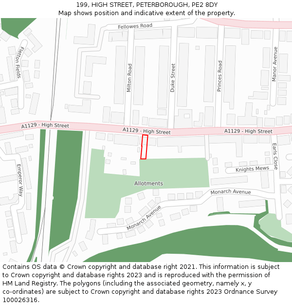 199, HIGH STREET, PETERBOROUGH, PE2 8DY: Location map and indicative extent of plot