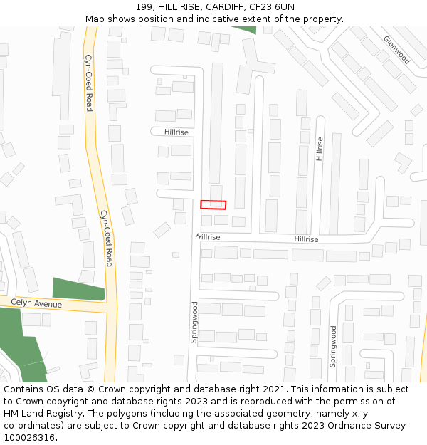199, HILL RISE, CARDIFF, CF23 6UN: Location map and indicative extent of plot