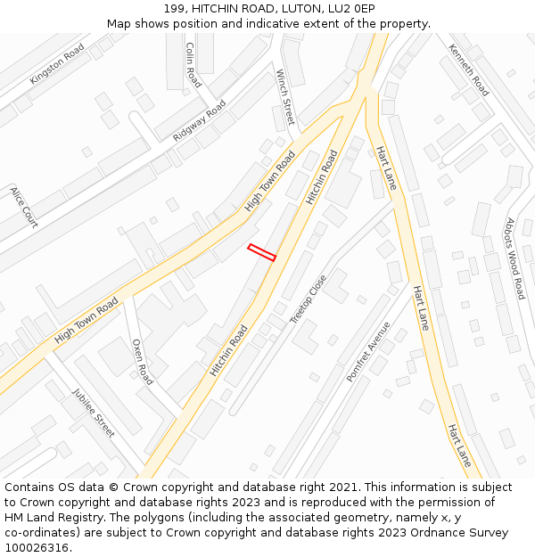 199, HITCHIN ROAD, LUTON, LU2 0EP: Location map and indicative extent of plot