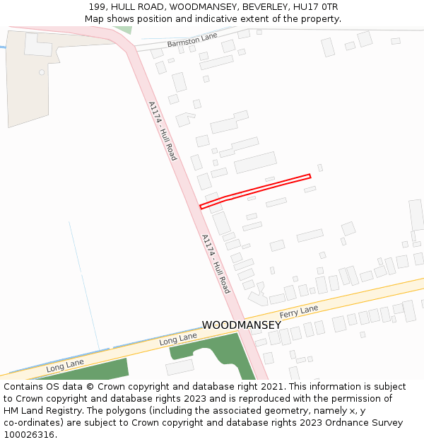 199, HULL ROAD, WOODMANSEY, BEVERLEY, HU17 0TR: Location map and indicative extent of plot
