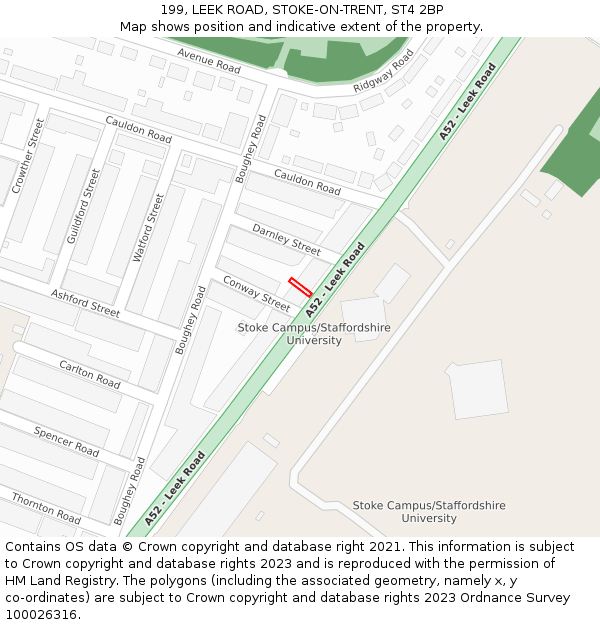 199, LEEK ROAD, STOKE-ON-TRENT, ST4 2BP: Location map and indicative extent of plot