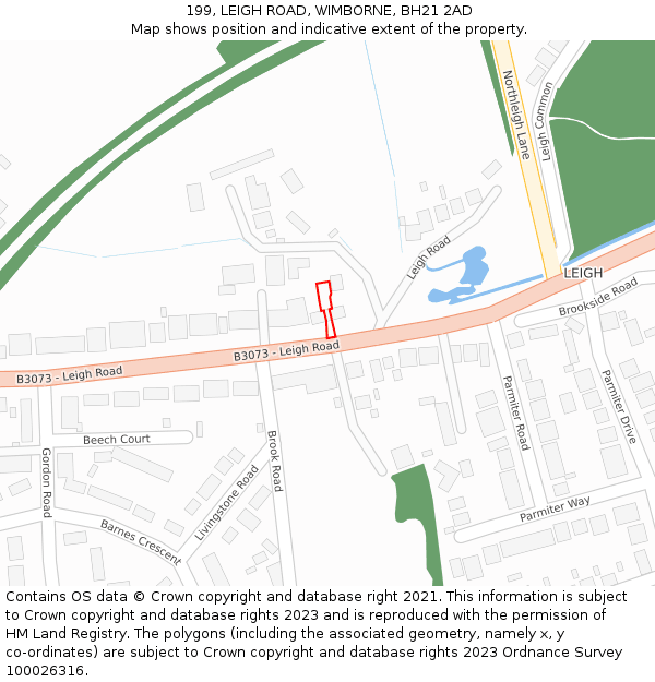199, LEIGH ROAD, WIMBORNE, BH21 2AD: Location map and indicative extent of plot