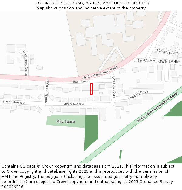 199, MANCHESTER ROAD, ASTLEY, MANCHESTER, M29 7SD: Location map and indicative extent of plot