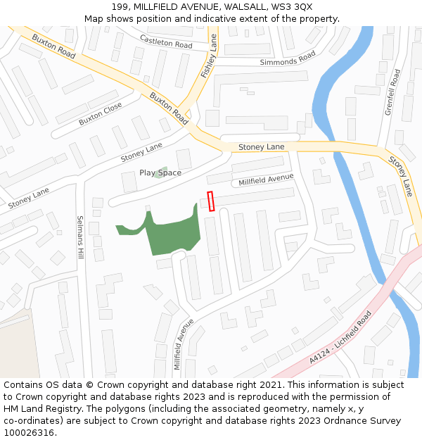 199, MILLFIELD AVENUE, WALSALL, WS3 3QX: Location map and indicative extent of plot