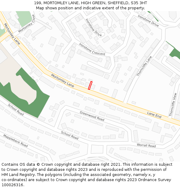 199, MORTOMLEY LANE, HIGH GREEN, SHEFFIELD, S35 3HT: Location map and indicative extent of plot