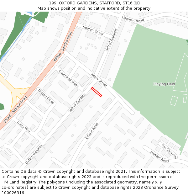 199, OXFORD GARDENS, STAFFORD, ST16 3JD: Location map and indicative extent of plot