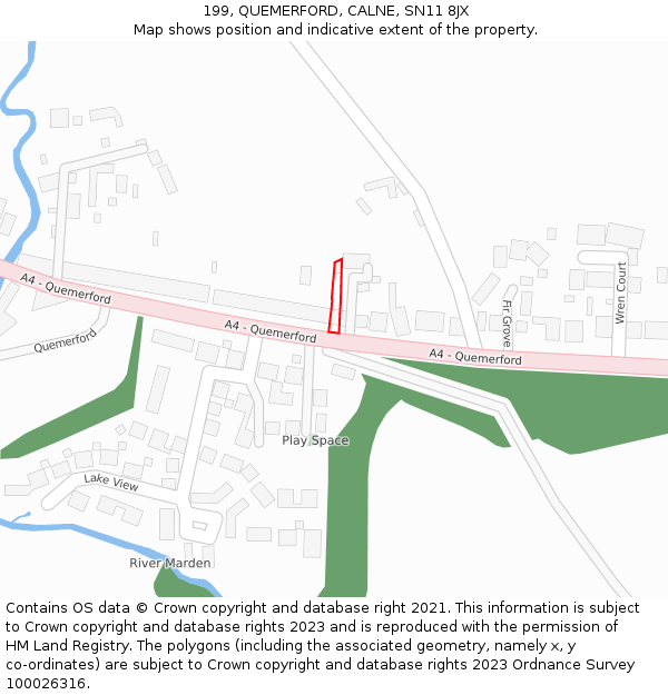 199, QUEMERFORD, CALNE, SN11 8JX: Location map and indicative extent of plot