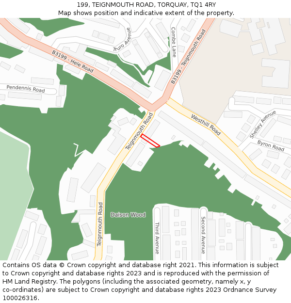 199, TEIGNMOUTH ROAD, TORQUAY, TQ1 4RY: Location map and indicative extent of plot